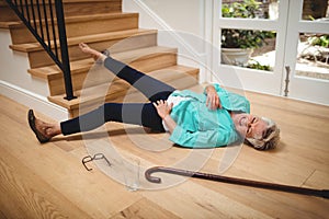 Senior woman fallen down from stairs