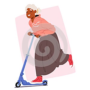 Senior Woman Glides With Joy On Scooter, Her Smile And Sporty Attire Reminding Us That Fun And Playfulness Are Ageless