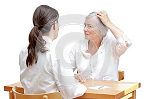 Senior woman hair loss doctor