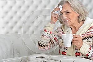 Senior woman has flu