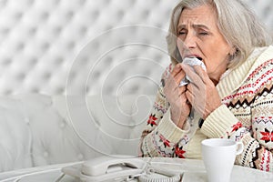 Senior woman has flu