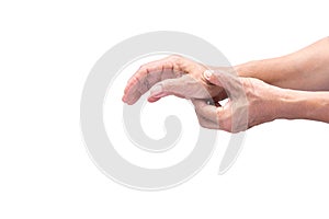 Senior woman having bad hand pain isolated