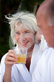 Senior woman having breakfast