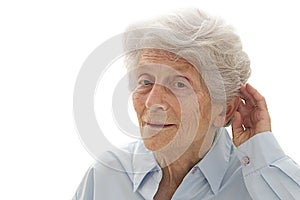 Senior woman with hearing problems