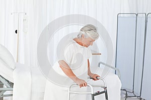 Senior woman with her zimmer frame photo