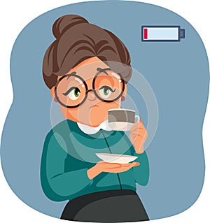 Senior Woman Holding a Coffee Cup Feeling Tired Vector Illustration