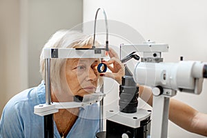 Senior woman during a medical eye examination