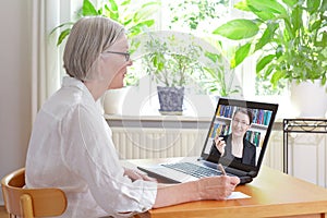 Senior woman online tax advice