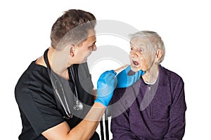 Senior woman with physician on isolated