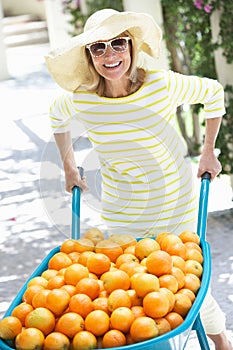 Senior Woman Pushing Wheelbarrow