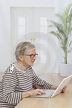 Senior woman relaxing with her laptop