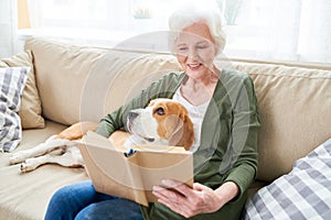 Senior Woman Relaxing at Home with Pet