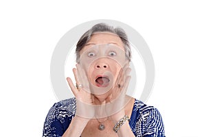 Senior woman screaming announcing something