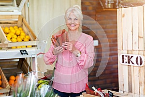 Woman shopping in small grocery store