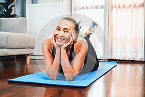 Senior woman in sportswear portrait being doing yoga. Clout