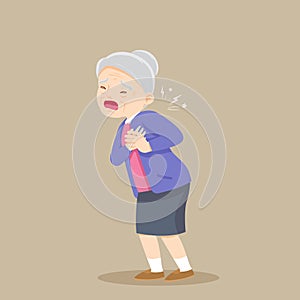 Senior woman suffering chest pain