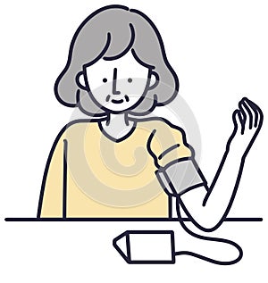 Senior woman taking blood pressure simple illustration