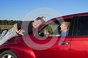 Senior Woman Texting While Driving Car Accident