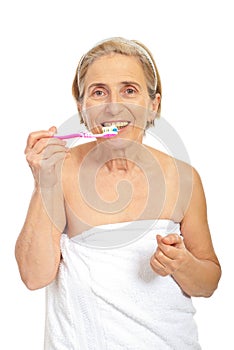 Senior woman with tooth brush