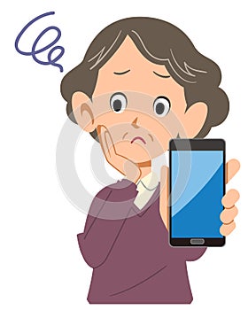 Senior woman troubled with smartphone