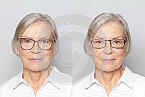 Senior woman two eyeglasses frames