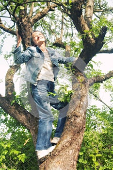 Una donna su sul un albero 