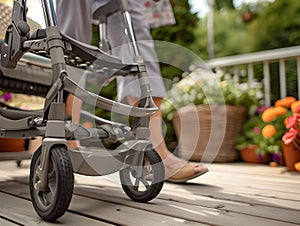 Senior woman using a walker. Closeup