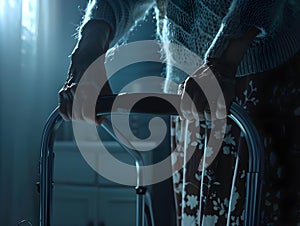 Senior woman using a walker. Closeup. AI generated