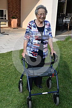 Senior woman with walking aid