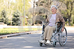 Senior woman in wheelchair at park