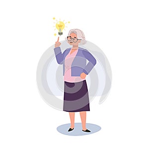 Senior Women have bright new Idea with Light Bulb. Got some new idea. Senior Woman with Innovative Idea.