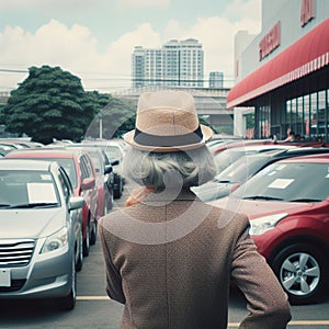Senior worker selling cars landscape