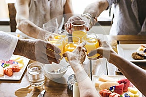 Seniors enjoying breakfast in hotel