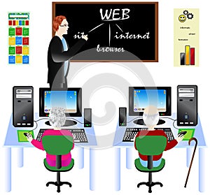 Seniors learning computer