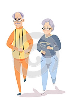 Seniors on morning run flat vector illustration