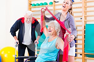 Seniors in physical rehabilitation therapy