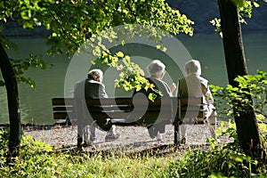 Seniors talking in the park