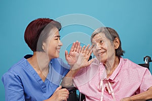 Seniors woman hearing loss , Hard of hearing