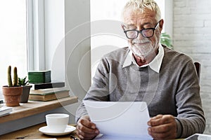 Senir Adult Reading Letter Postcard Concept