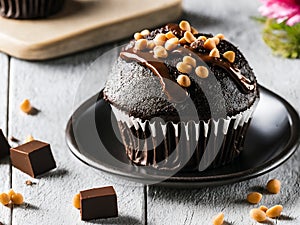 Sensational Chocolate Delight: Chocolate-covered Cupcake with Irresistible Topping