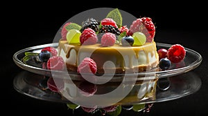 Sensational Sweet: Lemon Tart with Mango Sauce and Fresh Berry Topping