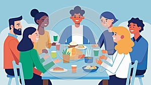 A sense of gratitude and appreciation as everyone gathers around to share a meal and celebrate their community.. Vector photo