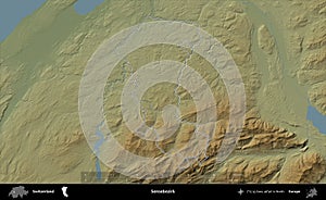 Sensebezirk outlined, Switzerland. Physical