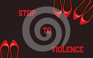 Sensibilization banner about violence on women on dark background