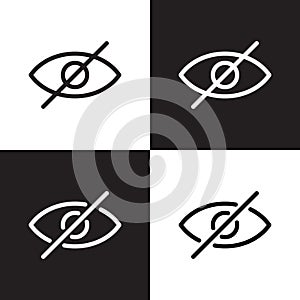 Sensitive content icon of social media. Crossed eye, hide post concept