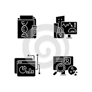 Sensitive data types black glyph icons set on white space