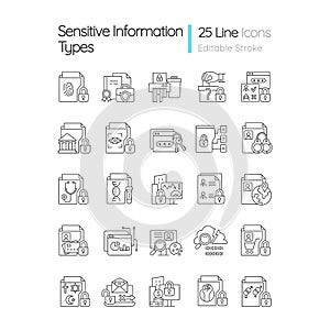 Sensitive information types linear icons set