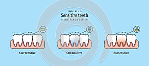 Sensitive teeth illustration vector on blue background. Dental c