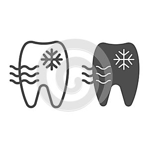 Sensitive tooth line and glyph icon. Tooth and snowflake vector illustration isolated on white. Dentist outline style