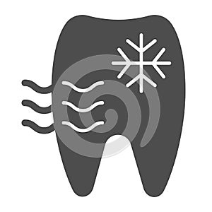 Sensitive tooth solid icon. Tooth and snowflake vector illustration isolated on white. Dentist glyph style design
